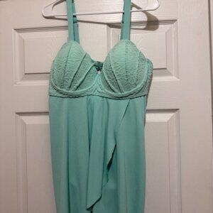 Modlily jacquard mint green square neck one piece swimdress